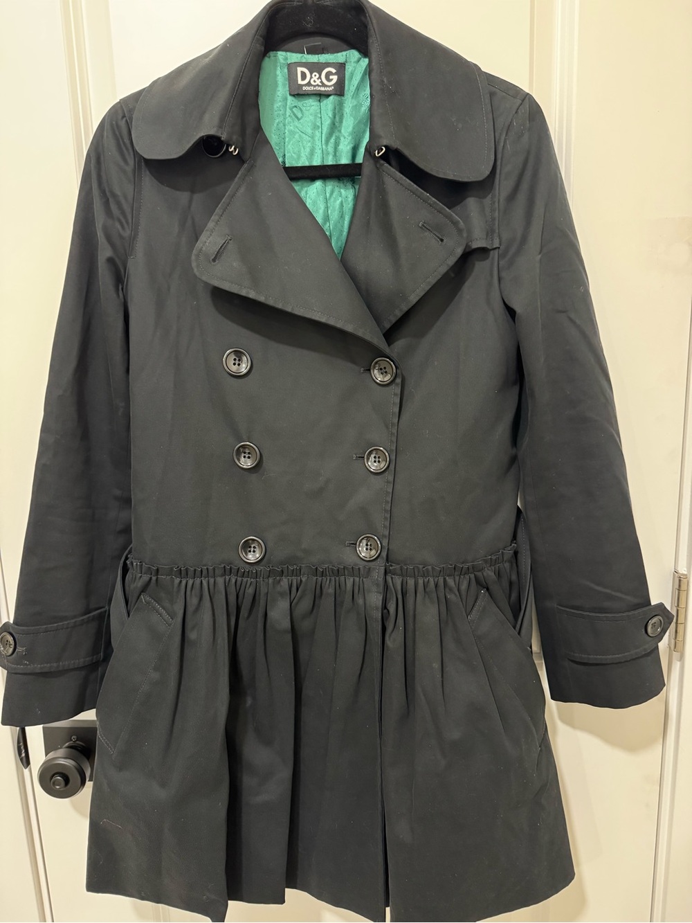 D&G Ruffled Hem Double-Breasted Trench Coat